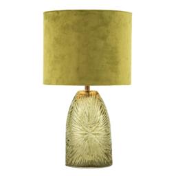 Rackhams Modern Table Lamp with Faceted Glass Base and Olive Green Velvet Shade - thumbnail 2