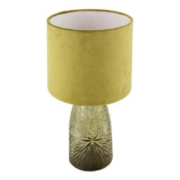Rackhams Modern Table Lamp with Faceted Glass Base and Olive Green Velvet Shade - thumbnail 3