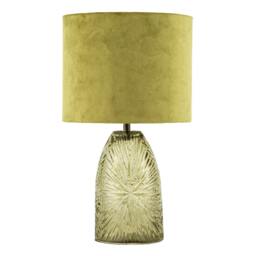 Rackhams Modern Table Lamp with Faceted Glass Base and Olive Green Velvet Shade - thumbnail 1