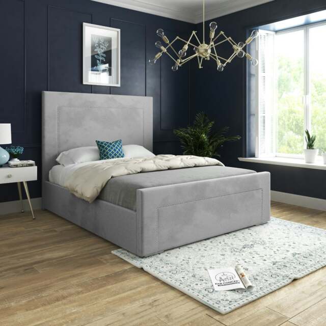 Rackhams Lucca Upholstered Soft Velvet Bed Frame - Cream - Grey - Super king - image 1