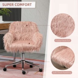 Rackhams Faux Fur Home Office Chair, Vanity Chair w/ Adjustable Height, Pink - Yes - Desk Chair - 57W x 60D x 75-85H cm - thumbnail 5