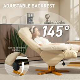 Rackhams Recliner Chair and Footstool PU Leather Wooden Base, Beige - Light grey - Bentwood - Light grey - thumbnail 5