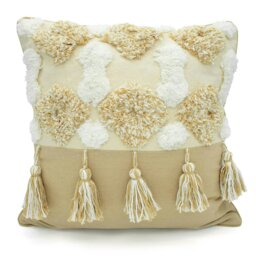Rackhams Boho Tassle Heavy Tuft Cushion - 43cm x 43cm - Cream