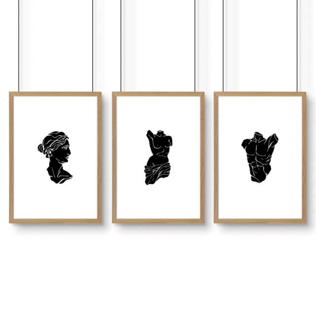 Rackhams Posters With Frames - Set of 3 Sculpture Wall art Prints - A2 16.54 x 23.39 in / 42 x 59.4 cm - Matte museum Quality Art Paper 290 gsm - Oak Frame - image 1