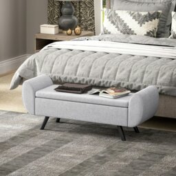 Rackhams Storage Ottoman with Armrest, Upholstered Linen Storage Bench - Light Grey - 1 - Storage Ottoman