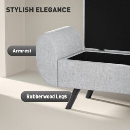 Rackhams Storage Ottoman with Armrest, Upholstered Linen Storage Bench - Light Grey - 1 - Storage Ottoman - thumbnail 3
