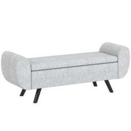 Rackhams Storage Ottoman with Armrest, Upholstered Linen Storage Bench - Light Grey - 1 - Storage Ottoman - thumbnail 2