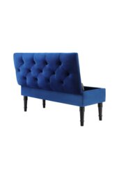 Rackhams Blue Buttoned Tufted Velvet Storage Ottoman Bench with Rubberwood Legs Luxury Bed End Stool - Dark Blue - thumbnail 3