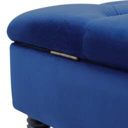 Rackhams Blue Buttoned Tufted Velvet Storage Ottoman Bench with Rubberwood Legs Luxury Bed End Stool - Dark Blue - thumbnail 4