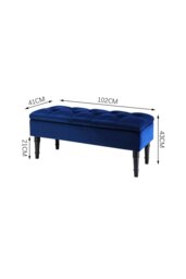 Rackhams Blue Buttoned Tufted Velvet Storage Ottoman Bench with Rubberwood Legs Luxury Bed End Stool - Dark Blue - thumbnail 6