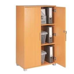 Rackhams Beech wooden Filing cabinet with 2 shelves - 2 Door Lockable Filing Cabinet - Tall wood Office Storage Cupboard Organiser - Neutral - Wood - 35cm(d)120cm(h)70cm(w) - thumbnail 2