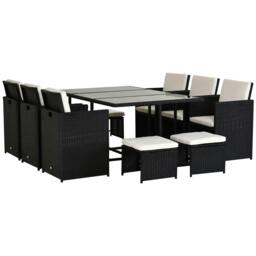Rackhams Rattan Dining Set Garden Furniture Patio set 11 PC with Cushion Black /Milk White - thumbnail 1