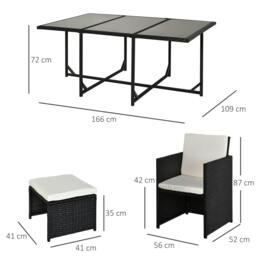 Rackhams Rattan Dining Set Garden Furniture Patio set 11 PC with Cushion Black /Milk White - thumbnail 3
