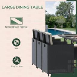 Rackhams Rattan Dining Set Garden Furniture Patio set 11 PC with Cushion Black /Milk White - thumbnail 4