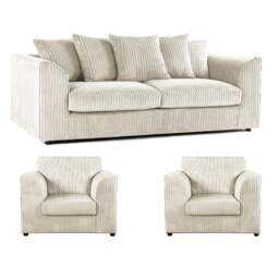 Rackhams Luxor Full Jumbo Cord 3 Seater and 2 x Armchairs - Scatter Back - Cream