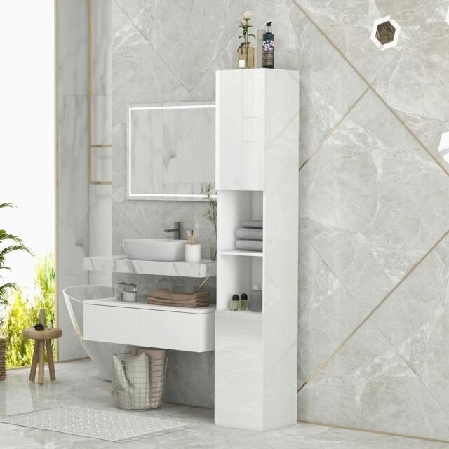 Rackhams High Gloss Bathroom Floor Cabinet Storage Cupboard with Doors - image 1