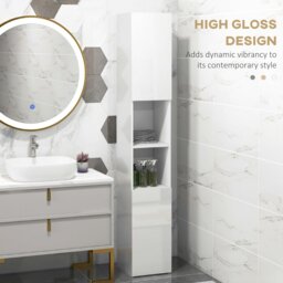 Rackhams High Gloss Bathroom Floor Cabinet Storage Cupboard with Doors - thumbnail 4