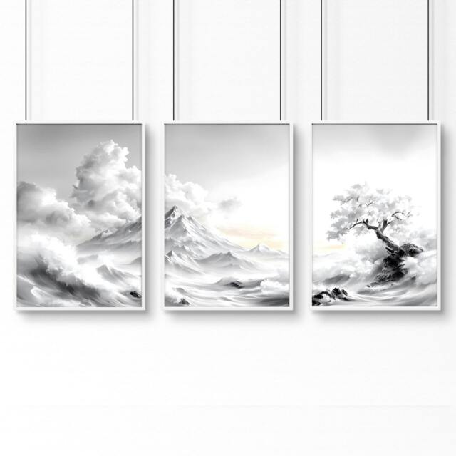 Rackhams Modern Living Room Wall Decor - Set of 3 Asian Inspired Wall art Prints - A2 16.54 x 23.39 in / 42 x 59.4 cm - Satin Photo paper 280 gsm - White Frame - image 1