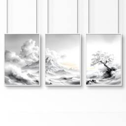 Rackhams Modern Living Room Wall Decor - Set of 3 Asian Inspired Wall art Prints - A2 16.54 x 23.39 in / 42 x 59.4 cm - Satin Photo paper 280 gsm - White Frame - thumbnail 1