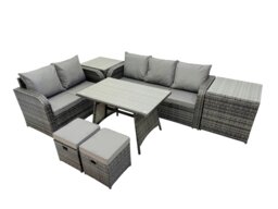 Rackhams Garden Rattan Outdoor Furniture Set 7 Seater with Love Sofa 3 Seater Sofa 2 Side Table 2 Small Stools Dark Grey - thumbnail 1