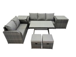 Rackhams Garden Rattan Outdoor Furniture Set 7 Seater with Love Sofa 3 Seater Sofa 2 Side Table 2 Small Stools Dark Grey - thumbnail 2