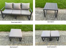 Rackhams 12 Seater Aluminum Outdoor Garden Furniture Set with Adjustable Rising Dining Table, 3 Sofas, 3 Footstools, 2 Side Tables - Grey - thumbnail 3