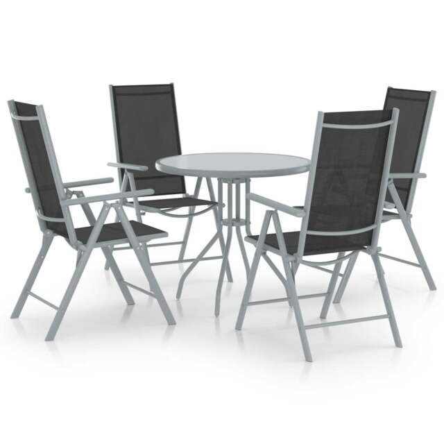 Rackhams 5 Piece Garden Dining Set Aluminium and Textilene Silver - Powder-coated aluminium, textilene, glass, steel - Silver