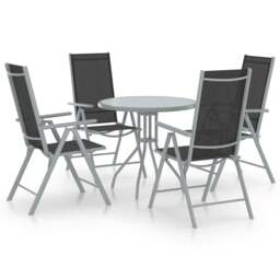 Rackhams 5 Piece Garden Dining Set Aluminium and Textilene Silver - Powder-coated aluminium, textilene, glass, steel - Silver