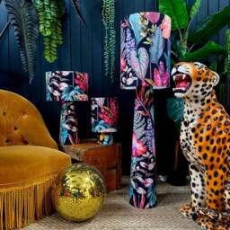 Rackhams Handmade Velvet Portable Lamps in Acid Jungle - Midi - 52cm Height - Rechargeable LED Bulb