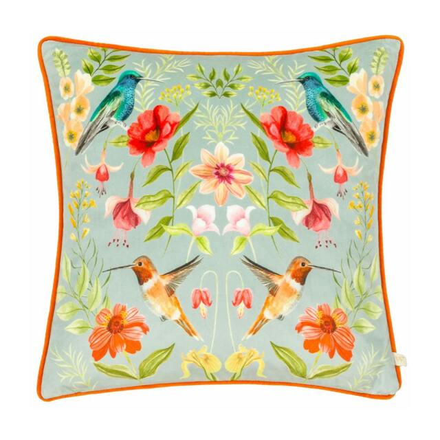 Rackhams Nectar Contrast Piping Velvet Blossom Cushion Cover - White/Orange - 43cm x 43cm - White/Orange - 100% Polyester - image 1