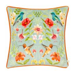 Rackhams Nectar Contrast Piping Velvet Blossom Cushion Cover - White/Orange - 43cm x 43cm - White/Orange - 100% Polyester
