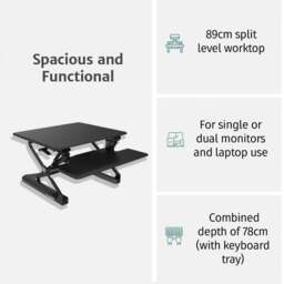Rackhams 90 Dual Monitor Standing Desk Converter - Black - thumbnail 3