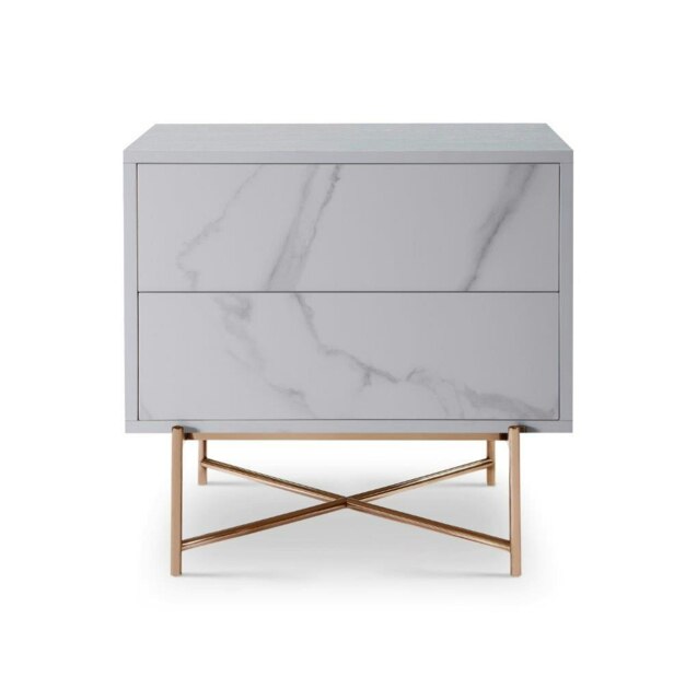 Rackhams Adriana Bedside Chests - White Wood - White Ceramic Marble - Brushed Bronze - image 1