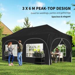 Rackhams 3 x 6m Pop Up Gazebo with Sides, Peak Top Garden Party Tent Marquee - Dark Grey - thumbnail 5