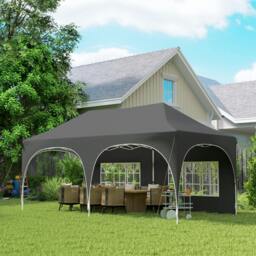 Rackhams 3 x 6m Pop Up Gazebo with Sides, Peak Top Garden Party Tent Marquee - Dark Grey