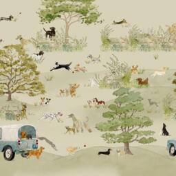 Rackhams Dog Walking Hambleton Sage Fixed Size Wall Mural - thumbnail 1