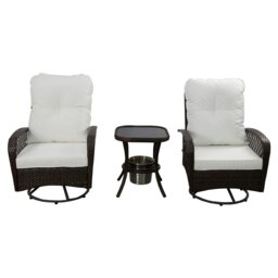 Rackhams 3 PCS Garden Furniture Set, Wicker Conversation Bistro Set with Glass Table with Ice Bucket - Armchair - thumbnail 6