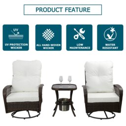Rackhams 3 PCS Garden Furniture Set, Wicker Conversation Bistro Set with Glass Table with Ice Bucket - Armchair - thumbnail 3