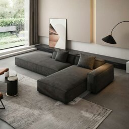 Rackhams Hoshi HB12 Three Seater Corner, Four Seater Corner Sofa, Leathaire - Left Hand Facing - Three Seater Corner 265cm - Dark Grey - thumbnail 1