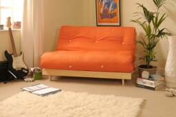 Rackhams Wooden Futon sofa bed frame with a Standard Mattress - Orange - 4ft - thumbnail 1
