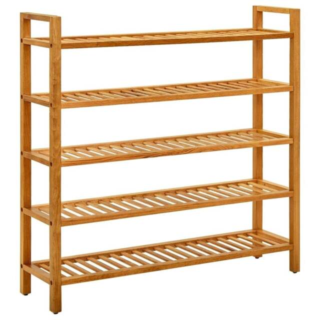 Rackhams Shoe Rack with 5 Shelves 100x27x100 cm Solid Oak Wood