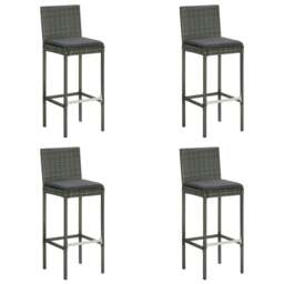 Rackhams Garden Bar Stools with Cushions 4 pcs Grey Poly Rattan - Grey - Poly rattan, powder coated steel, fabric (100% polyester)
