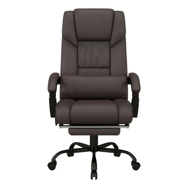 Rackhams 6-Point Massage Office Chair, PU Leather Desk Chair with Adjustable Height and Footrest for Home Office, Brown - image 1