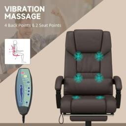 Rackhams 6-Point Massage Office Chair, PU Leather Desk Chair with Adjustable Height and Footrest for Home Office, Brown - thumbnail 4