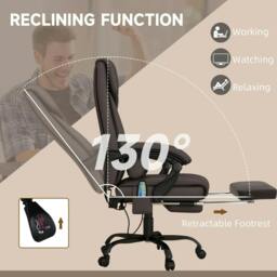 Rackhams 6-Point Massage Office Chair, PU Leather Desk Chair with Adjustable Height and Footrest for Home Office, Brown - thumbnail 6