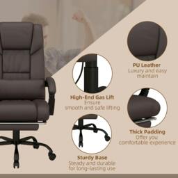Rackhams 6-Point Massage Office Chair, PU Leather Desk Chair with Adjustable Height and Footrest for Home Office, Brown - thumbnail 5