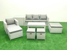 Rackhams Rattan Garden Furniture Set Outdoor Lounger Sofa with Coffee Table 4 Footstools Side Table Light Grey Mixed 8 Seater - thumbnail 1