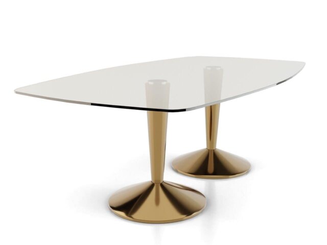 Rackhams Iona Glass Top Double Pedestal Large Rectangular Dining Table - Brass - Brass - Clear Glass - image 1