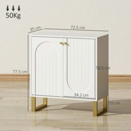 Rackhams Sideboard with Adjustable Shelves & 2 Doors for Living Room, White - White - Matte white, gold accents - Sideboard - thumbnail 5