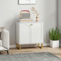 Rackhams Sideboard with Adjustable Shelves & 2 Doors for Living Room, White - White - Matte white, gold accents - Sideboard